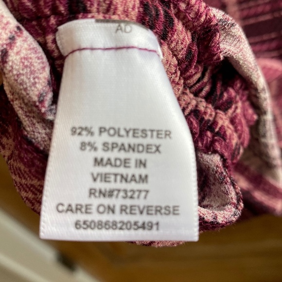 ELLE Ruched Top & Scarf Set Short Sleeve Scoop Neck Pink Plaid Large - Picture 8 of 11